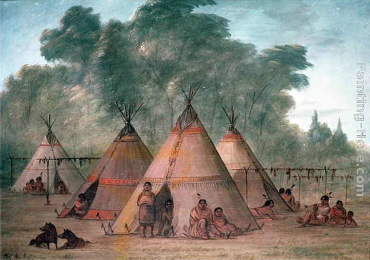 Sioux Village painting - George Catlin Sioux Village art painting